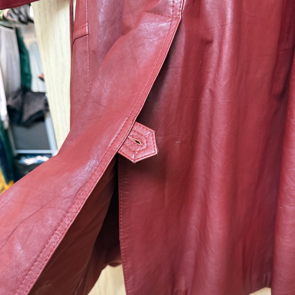 Vintage Red Leather Trench Coat - Picture 5 of 8